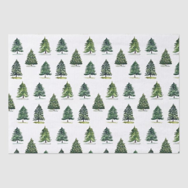 Scandinavian Christmas trees pattern Winter Blue Tissue Paper (Front)