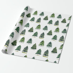 Scandinavian Christmas trees pattern Winter Blue Wrapping Paper