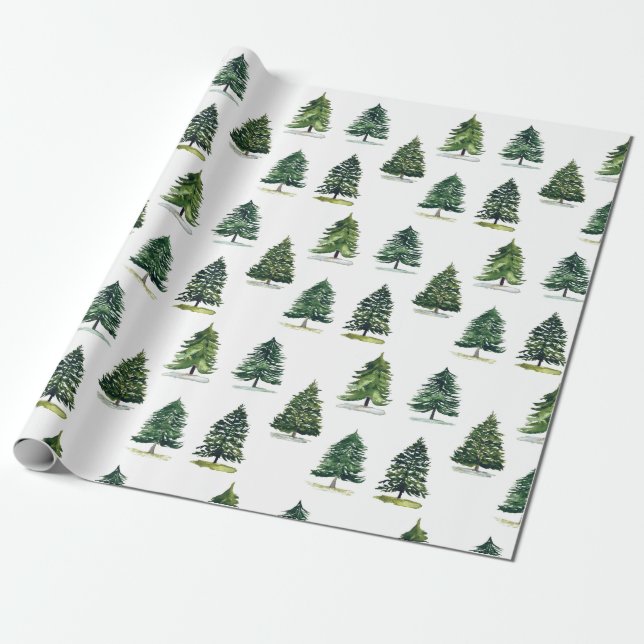 Scandinavian Christmas trees pattern Winter Blue Wrapping Paper (Unrolled)