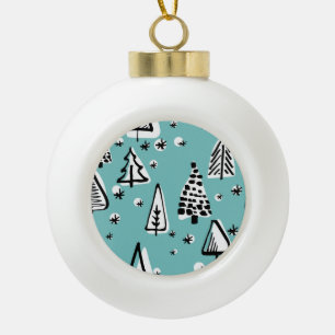 Scandinavian Christmas trees: vintage graphics. Ceramic Ball Christmas Ornament