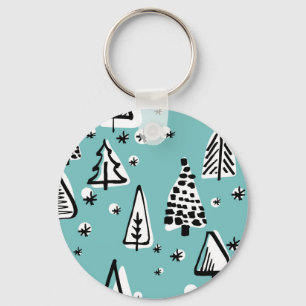 Scandinavian Christmas trees: vintage graphics. Key Ring