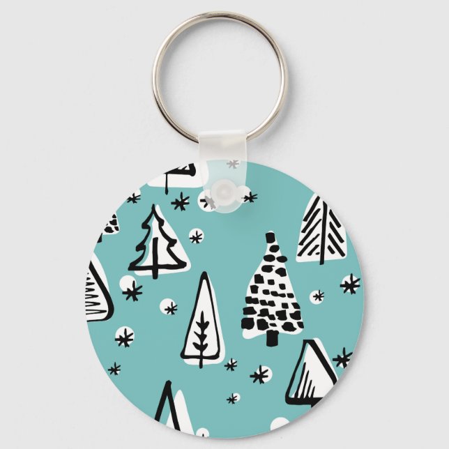 Scandinavian Christmas trees: vintage graphics. Key Ring (Front)