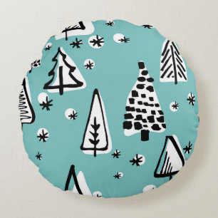 Scandinavian Christmas trees: vintage graphics. Round Cushion