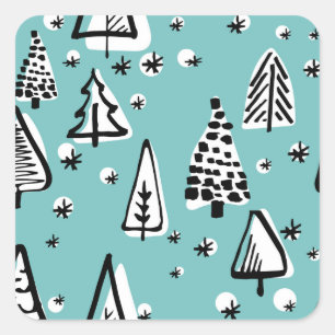 Scandinavian Christmas trees: vintage graphics. Square Sticker