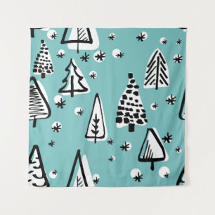 Scandinavian Christmas trees: vintage graphics. Tapestry