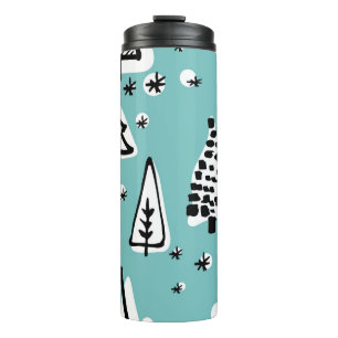 Scandinavian Christmas trees: vintage graphics. Thermal Tumbler