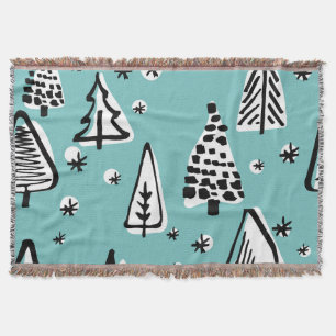 Scandinavian Christmas trees: vintage graphics. Throw Blanket