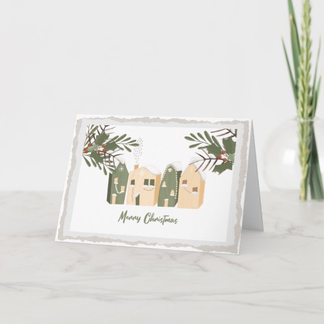 Scandinavian Christmas Winter Nordic Houses Holiday Card (Front)