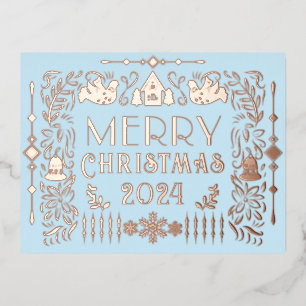 Scandinavian Christmas Year Blue Foil Holiday Postcard