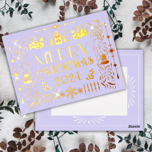 Scandinavian Christmas Year Lilac Foil Holiday Postcard