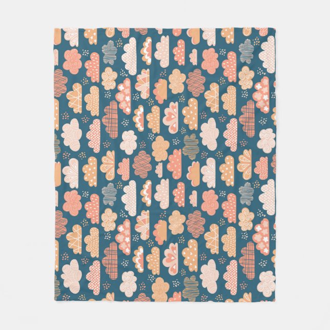 Scandinavian Clouds: Golden Childish Patterns. Fleece Blanket (Front)