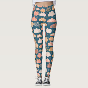 Scandinavian Clouds: Golden Childish Patterns. Leggings