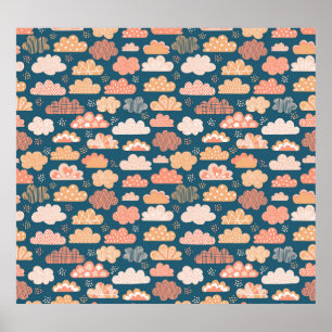 Scandinavian Clouds: Golden Childish Patterns. Poster