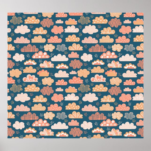 Scandinavian Clouds: Golden Childish Patterns. Poster (Front)
