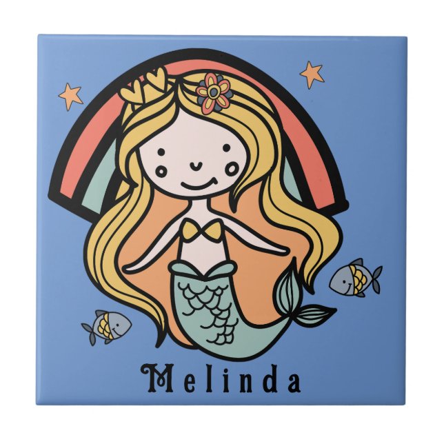 Scandinavian Cute Mermaid Personalised Girl        Ceramic Tile (Front)