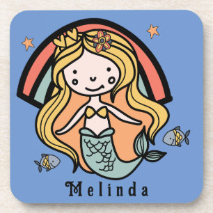 Scandinavian Cute Mermaid Personalised Girl Coaster