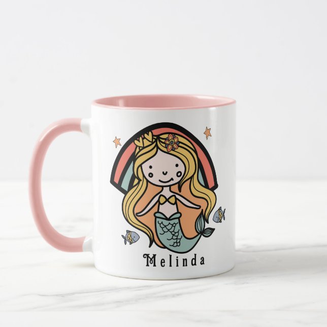 Scandinavian Cute Mermaid Personalised Girl        Mug (Left)