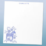 Scandinavian Dala Horse Blue Personalised Notepad<br><div class="desc">A traditional blue and white Swedish Dala Horse design.  Change the name to personalise.  Original art by Nic Squirrell.</div>