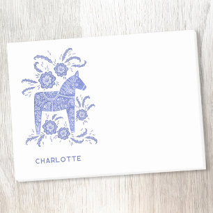 Scandinavian Dala Horse Blue Personalized Post-it Notes