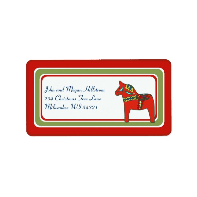 Scandinavian Dala Horse Swedish Custom Personalise Label (Front)