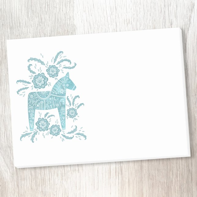 Scandinavian Dala Horse Teal Post-it Notes (Teal green and white Swedish Dala horse folk art post it note)