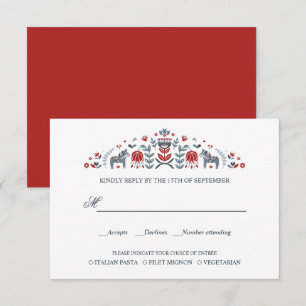 Scandinavian Dala Horse WEDDING RSVP MEAL CHOICE Card