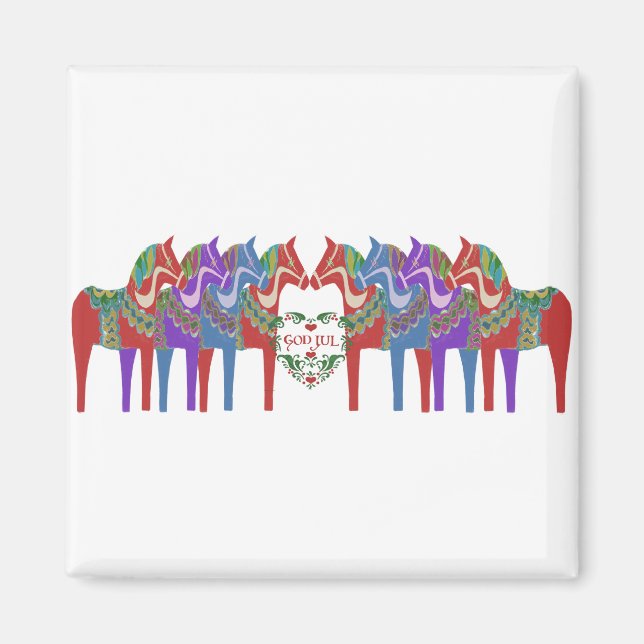 Scandinavian Dala Horses God Jul Christmas Magnet (Front)
