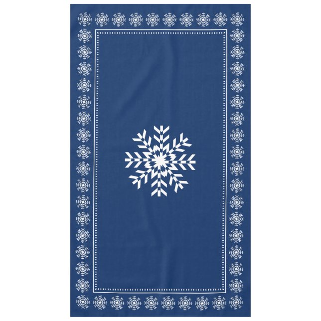 Scandinavian Dark Blue and White Snowflake Tablecloth (Front)