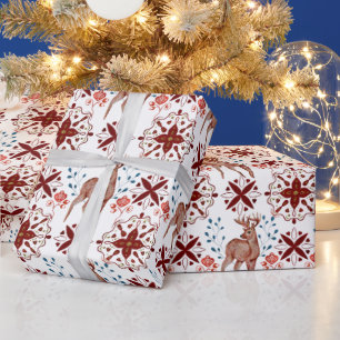 Scandinavian Deer and Kaleidoscope Pattern Wrapping Paper