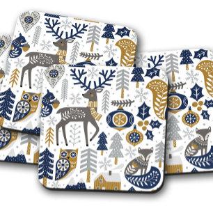 Scandinavian Deer   Christmas Cork Coaster Set