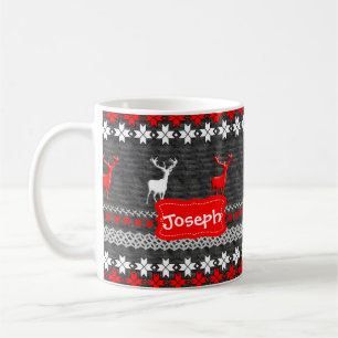 Scandinavian Deer Christmas Pattern Personalised Coffee Mug
