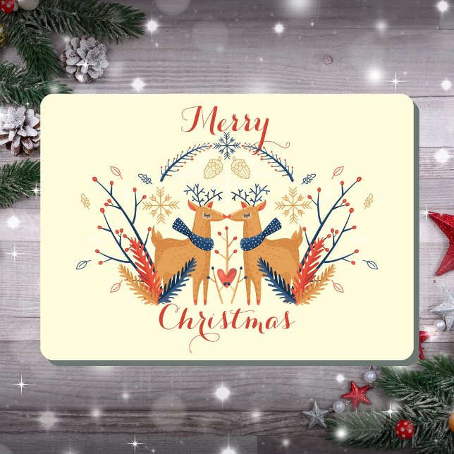 Scandinavian Deer Nordic Merry Christmas Design Holiday Card (Scandinavian Folk Woodland Deer Cream Holiday Card)