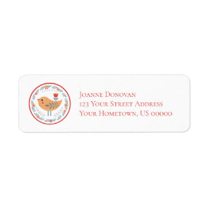 Scandinavian Design Bird and Flowers Return Address Label