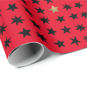 Scandinavian Design Black and Gold Star Gift Wrap
