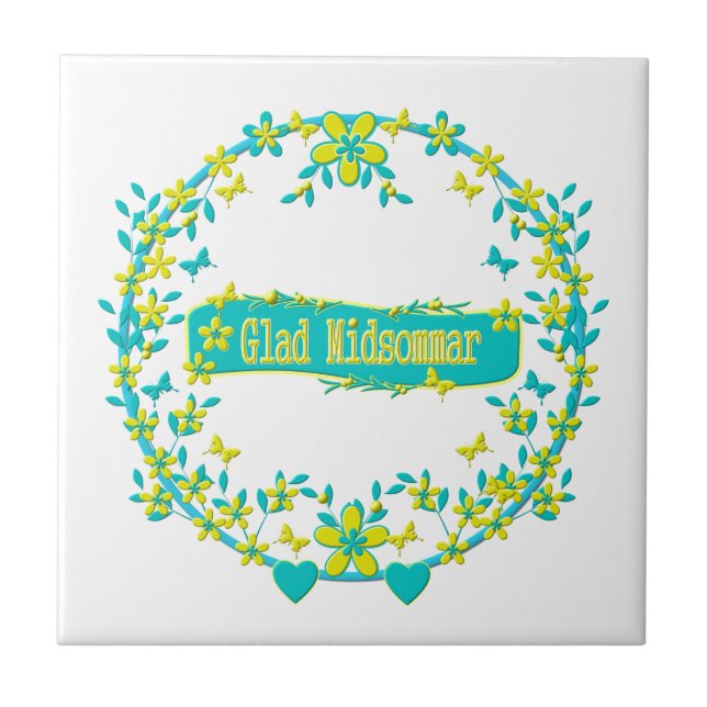scandinavian design, Glad midsommar Ceramic Tile (Front)