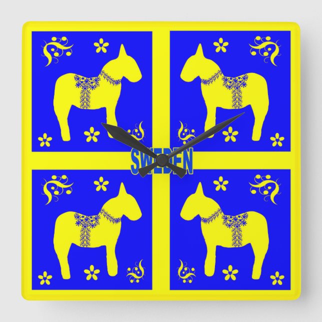scandinavian design, Glad midsommar Square Wall Clock (Front)