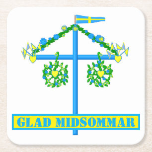 scandinavian design,Personalised Glad midsommar Square Paper Coaster