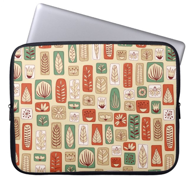 Scandinavian design tiles with abstract leaves . P Laptop Sleeve (Front)