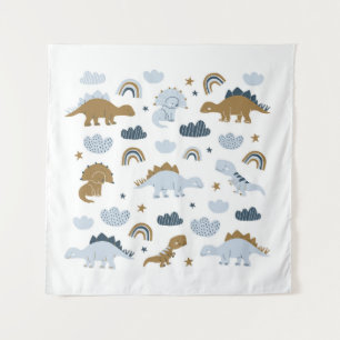 Scandinavian dinosaurs, stars, rainbows illustrati tapestry
