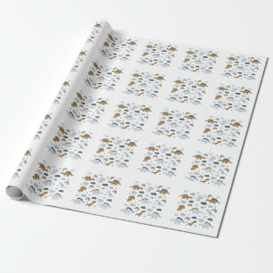 Scandinavian dinosaurs, stars, rainbows illustrati wrapping paper