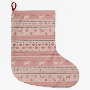 Scandinavian Dog Pattern in Blush Pink & Charcoal Large Christmas Stocking