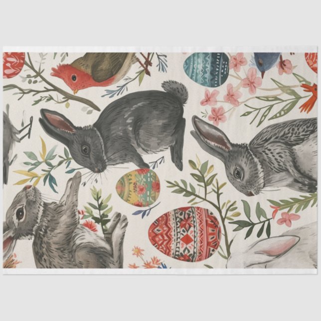 Scandinavian Easter Rabbit Egg Ethnic Tissue Paper (Front)