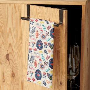 Scandinavian Eggs Chicks Floral Garden Easter Tea Towel