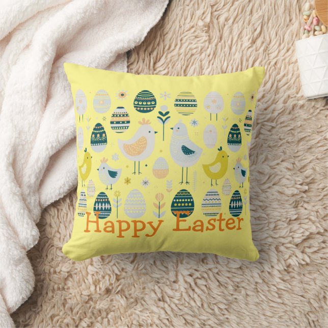 Scandinavian Elegance Easter Chicks and Eggs Cushion (Blanket)