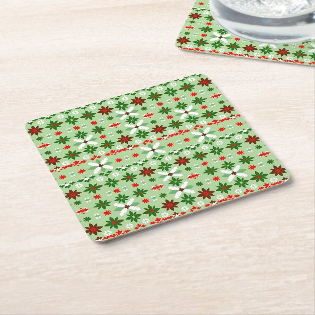 Scandinavian Fair Isle Christmas Edition 4 Square Paper Coaster (Angled)