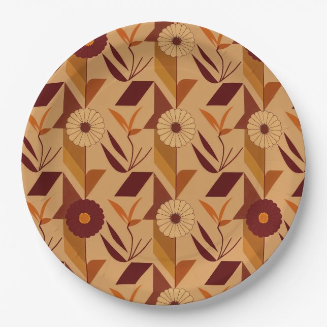 Scandinavian Fall Floral Pattern Paper Plate (Front)