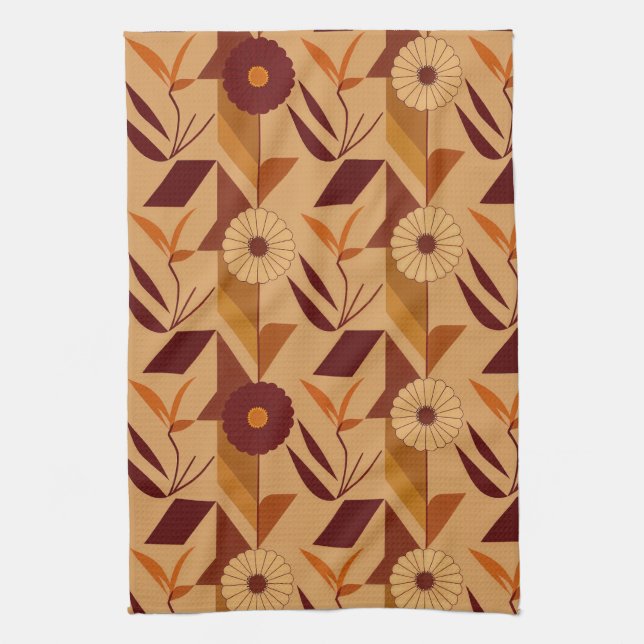 Scandinavian Fall Floral Pattern Tea Towel (Vertical)