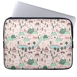 Scandinavian Farm Town Pattern Pink  Laptop Sleeve