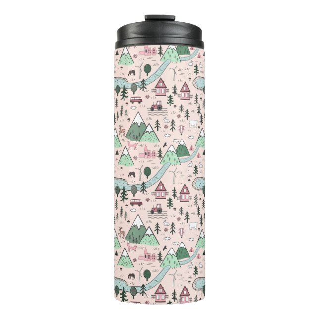 Scandinavian Farm Town Pattern Pink  Thermal Tumbler (Front)