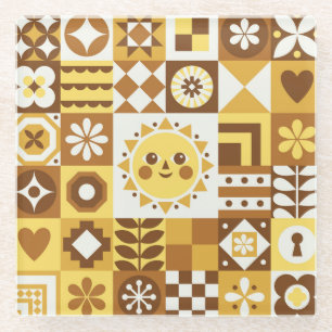Scandinavian Floral: Abstract Vintage Card. Glass Coaster